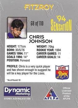 1994 AFL Sensation #68 Chris Johnson Back